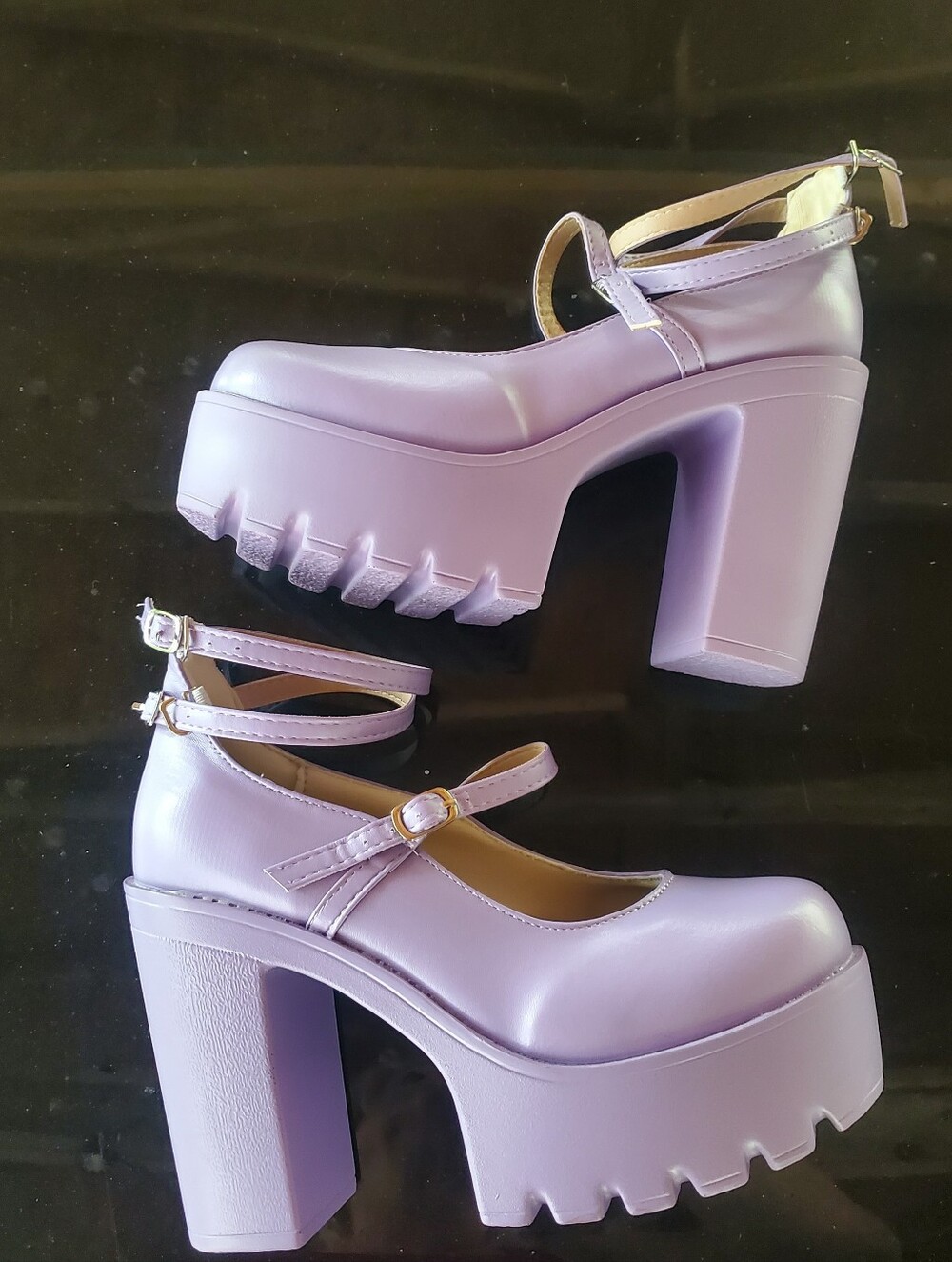 Lilac Platform Mary Jane Heels with Double Ankle Straps